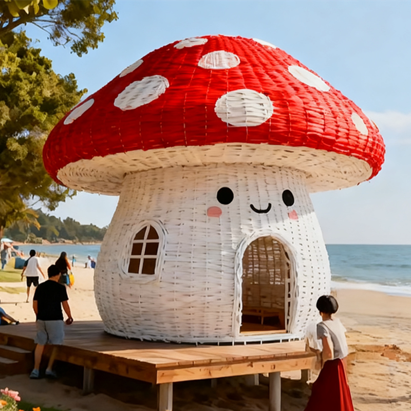 藤编蘑菇造型小屋景观网红打卡藤编蘑菇造型小屋户外景区美陈摆件
