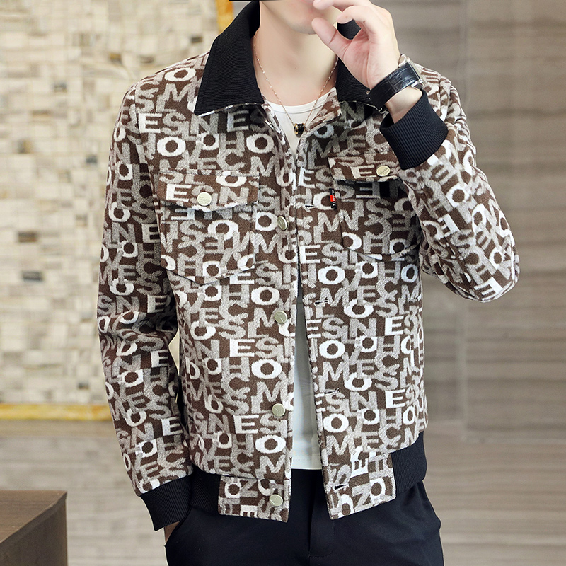 Fugui Bird Men's Jacket Spring Autumn Season Wins Trend Casual Handsome WARM WINTER CLOTHING FLIPPED JACKET MALE PRINT