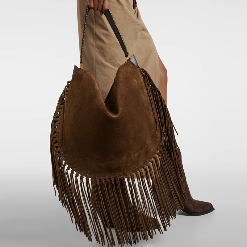 2025 Autumn and Winter New Retro Tassel Suede Matte Large Capacity Versatile Shoulder Bag Underarm Handbag for Women