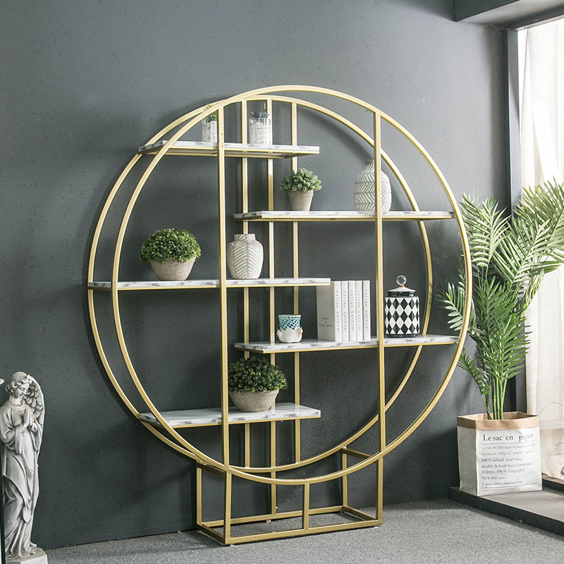 Nordic partition rack wrought iron bookshelf living room floor-to-ceiling window screen golden round storage display rack net red