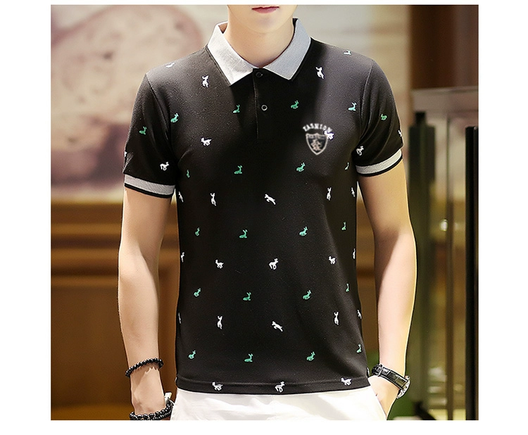 Cotton nam mùa hè nam ngắn tay áo thun ve áo cổ áo thanh niên quần áo giản dị áo sơ mi cổ áo polo - Polo áo polo sói
