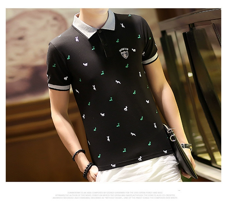 Cotton nam mùa hè nam ngắn tay áo thun ve áo cổ áo thanh niên quần áo giản dị áo sơ mi cổ áo polo - Polo áo polo sói