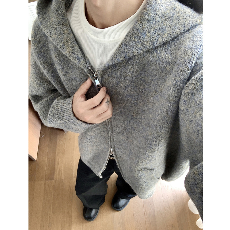 Reppeye Autumn and Winter New 4 Heavy-Duty Iridescent Anti-Mohair Double Zipper Hooded Cardigan Sweater S45 Official 1807