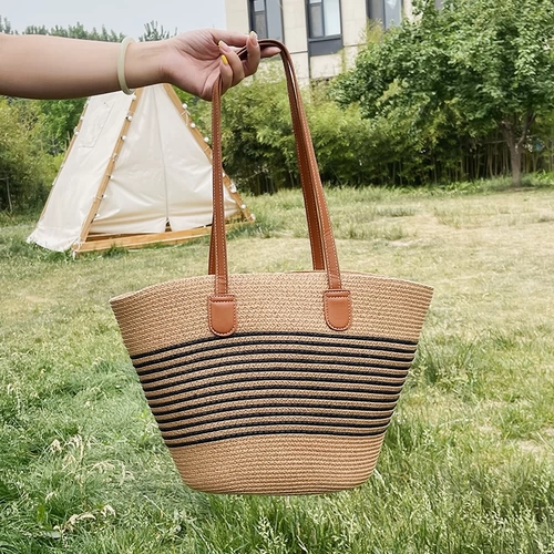 Вместительная и большая сумка через плечо, модная соломенная сумка на одно плечо для отдыха, Южная Корея