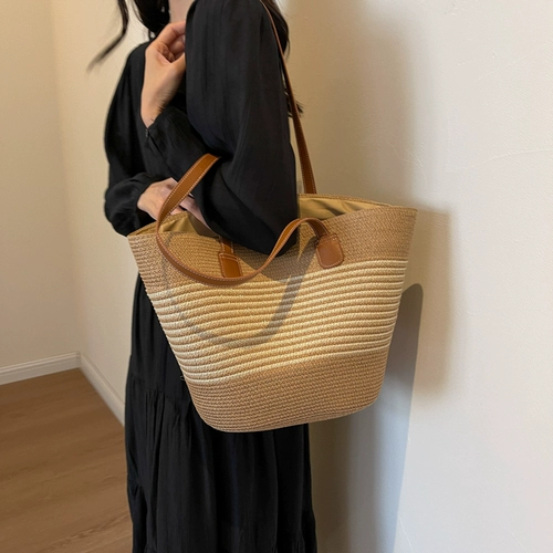 Вместительная и большая сумка через плечо, модная соломенная сумка на одно плечо для отдыха, Южная Корея