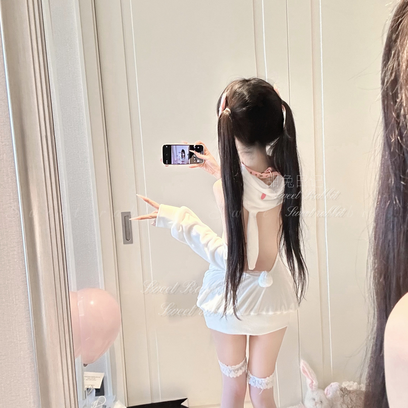 Sweet Rabbit'Little Bunny' Soft and Cute Two-Dimensional Style Cute Backless Loli Bunny Ears Sexy Hoodie with Rabbit Tail