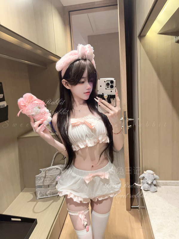 Sweet Rabbit ""Cute Japanese Style Girl's Home Cute Girl Bow Pumpkin Pants Suspender Pajamas Set Sweet Rabbit ""Cute Japanese Style Girl's Home Cute Girl Bow Pumpkin Pants Suspender Pajamas Set