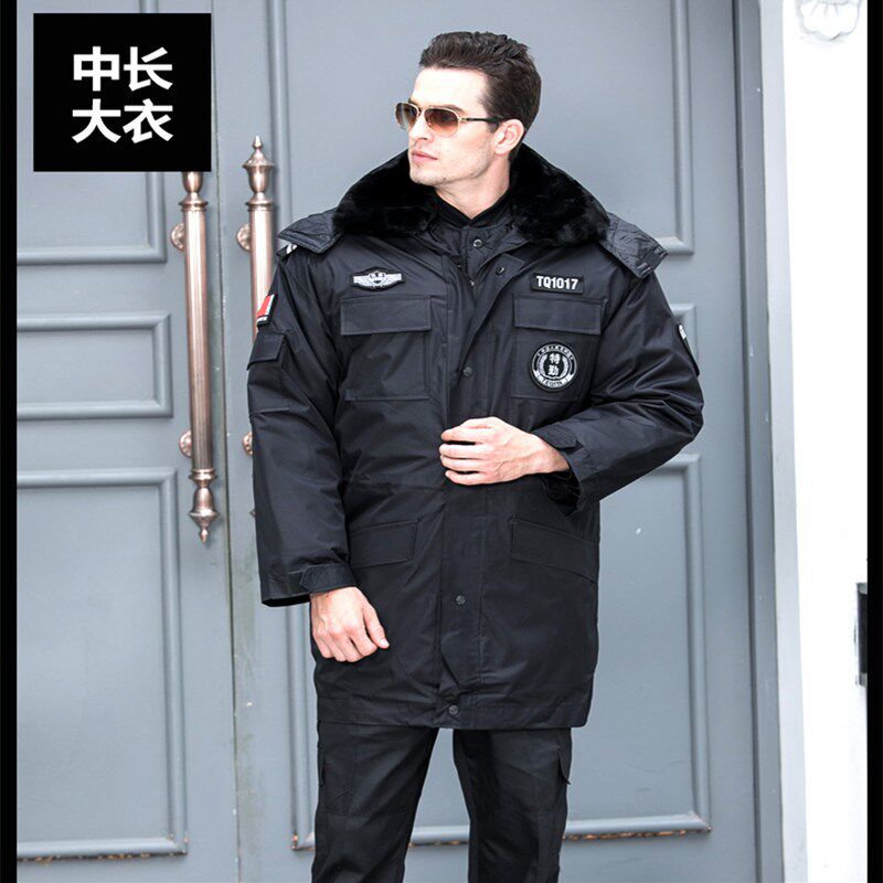 Winter Cotton Clothing Cotton Padded Jacket Security Property Plus Suede Thickened Warm Windproof Waterproof Coat for men and women Long version