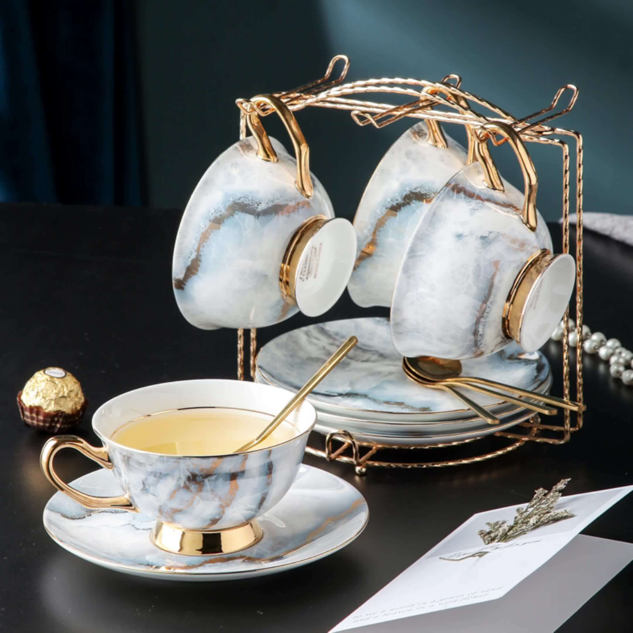 European Afternoon Tea Bone China Hand Painted Gold Tea Cup Marble