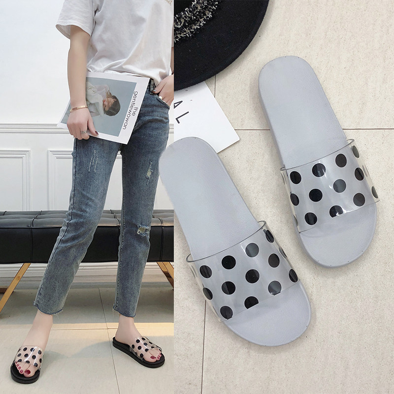 Summer slippers female outside wearing bathrooms bathing anti-slip home Home flat bottom indoor net red card toned sandals