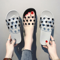 2020 new transparent slippers female summer outside wearing home casual Korean version student Poldot one-word flat-bottomed sandals