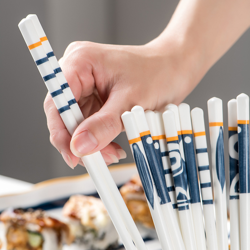 Japan-style All-Ceramic Chopsticks Domestic Upscale Bone China Anti-Slip Anti-Fall Hotel High-end Tableware High Temperature Resistant and Dining Chopsticks