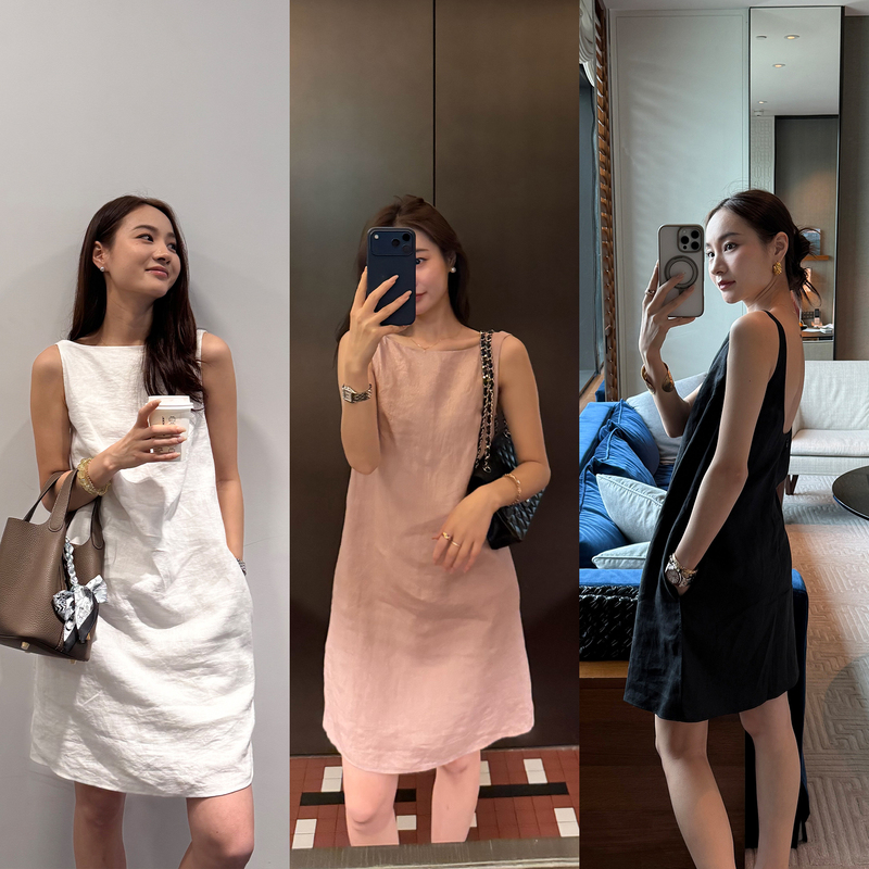 Reliable Keep Kapu French Elegance Linen Backless U-Neck Black Design White Spaghetti Strap Dress for Women