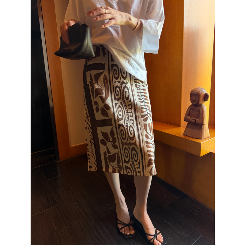 Reliable Keep Kapu Artistic Aesthetics Linen Bohemian Retro High-Waisted Color-Block Printed Skirt Summer