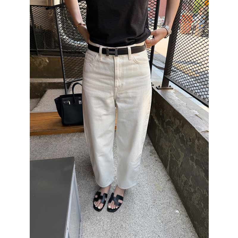 Reliable Keep Kapu Reshape Leg Shape High Weight Twill Denim Cotton White Mid-Waist Straight-Leg Denim Pants