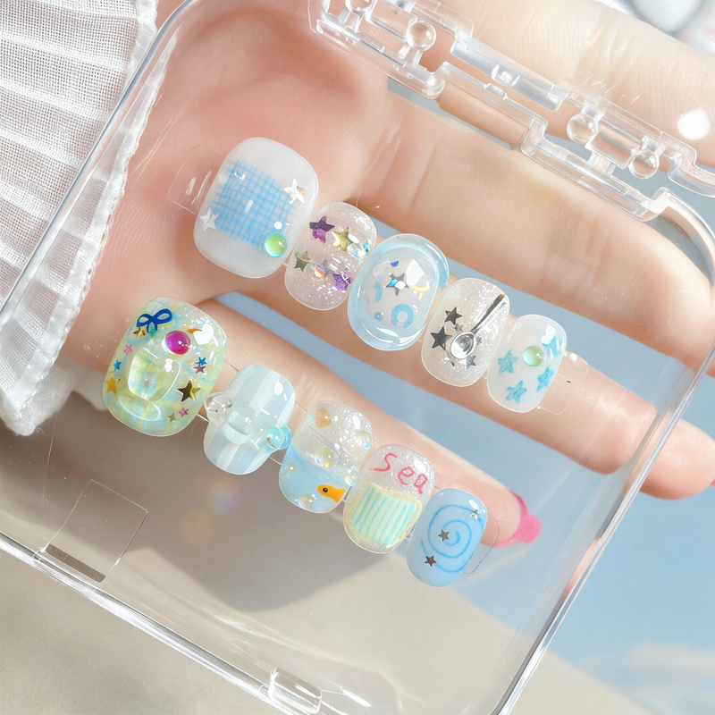Children's Wearable Nails, Cute Short Nail Art for Girls, Beautiful for 12-Year-Old Girls, 2026 New Style, High Appearance Value, Non-Toxic