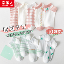 South Pole Sox children Cute Teenage Girl Pure Cotton Short Barrel Invisible Small Flower Plaid Breathable Mesh Pro-Skin Sweat Boat Socks