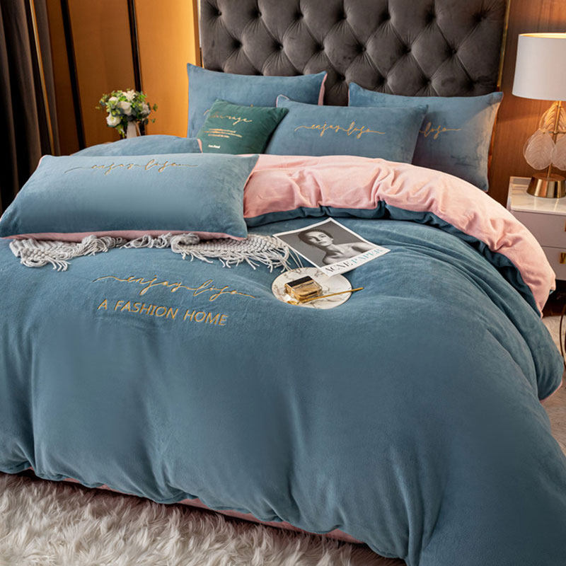 Pure Color Thickened Milk Suede Four Pieces Of Winter Double-sided Suede Bed Linen Quilt Flannel Coral Suede Bed Three Sets