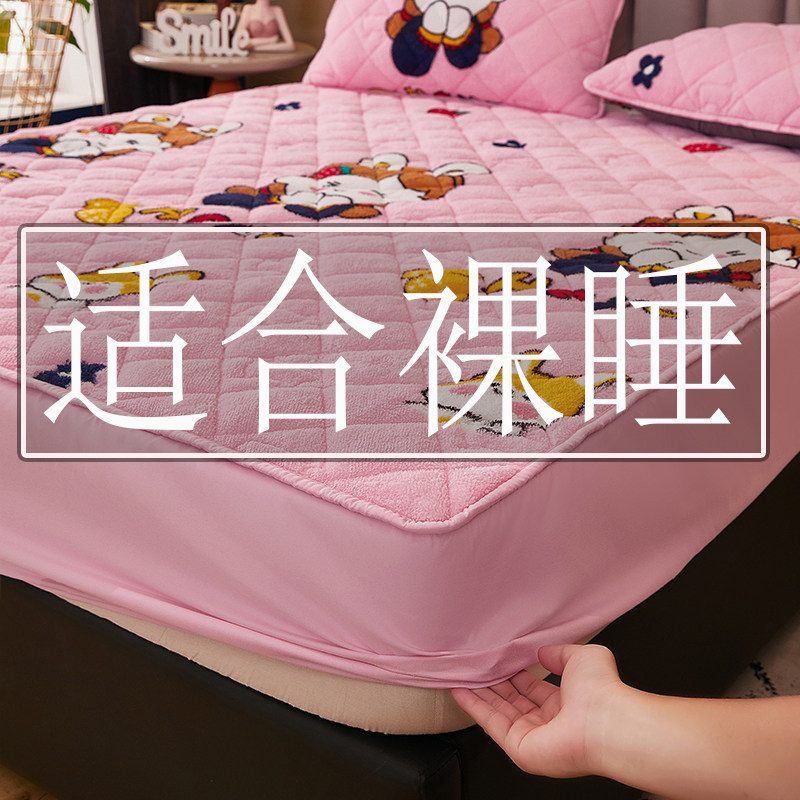Lamb suede bed Ogasawara single winter thickened coral flannel bed cover dust cover Mattress Mat Schdream Protective Shield Cover