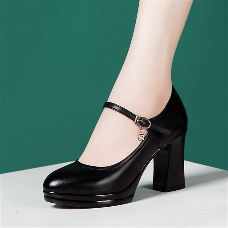 Comfortable Model Cheongsam Runway High Heels Women's Soft Chunky Heel Round Toe Waterproof Platform Special Black Work Shoes for Women