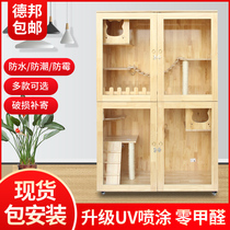 Luxury cat cage Cat villa Household solid wood cat cage villa Three-layer cat cabinet with toilet Two-layer wooden single-layer cat nest
