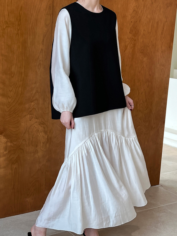 Alice Back-Slit Blazer Vest French Design Fishtail Dress Loose and Gentle Long Skirt Set