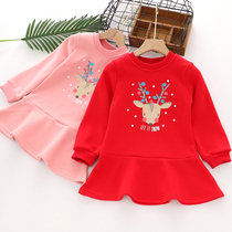 Girl Gush Clothing Dress 2022 New Children Long Sleeves Winter Thickening Baby Foreign Air Christmas Dress