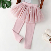 2022 new spring autumn girl dress pants foreign air star bronzing fluffy mesh yarn children pure cotton outwear beating bottom pants