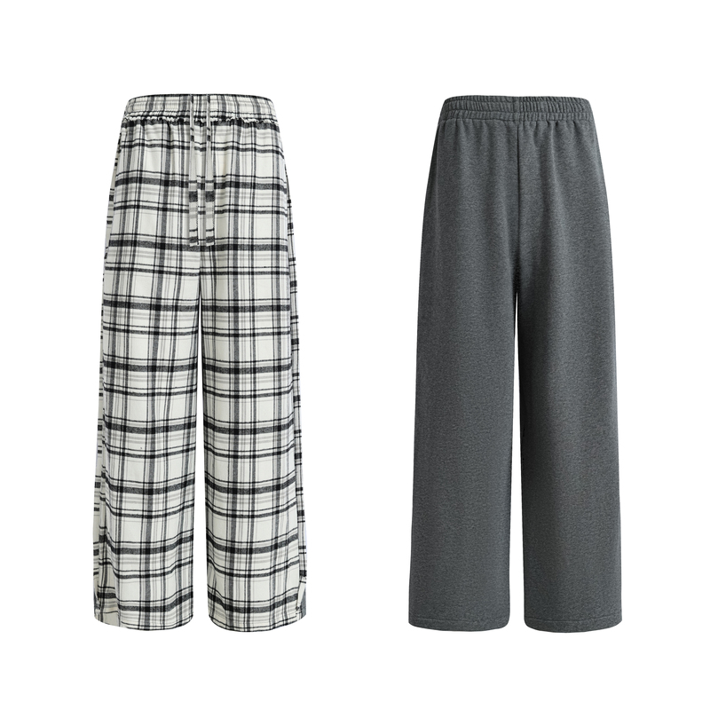 Ftms 26 Autumn and Winter Retro Plaid Patchwork Double-Sided Plaid Drawstring Casual Pants Loose Straight-Leg Plaid Sweatpants Ftms 26 Autumn and Winter Retro Plaid Patchwork Double-Sided Plaid Drawstring Casual Pants Loose Straight-Leg Plaid Sweatpants