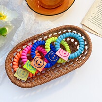 Candy color smiley face telephone line Hairband summer simple pony tail head rope 2021 New tie hair rubber band