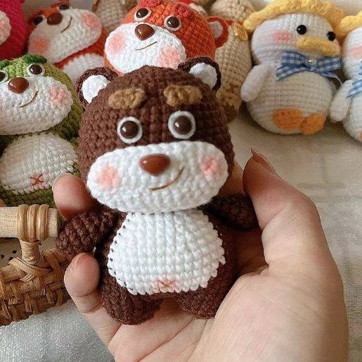 딸기 곰 크로 셰 뜨개질 수제 양모 뜨개질 아기 인형 diy 재료 패키지 완성 가방 교수형 키 체인 펜던트