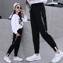 Girls sports pants Spring and Autumn wear 2021 new medium-size children plus velvet pants winter childrens one velvet pants