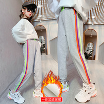 Girls pants in spring and autumn winter big children one velvet casual pants Winter Children velvet sweatpants