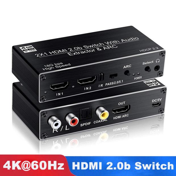 HDMI2 0 switcher two-in-out HDMI switch 2x1 high-definition audio separation supports Dolby Panorama