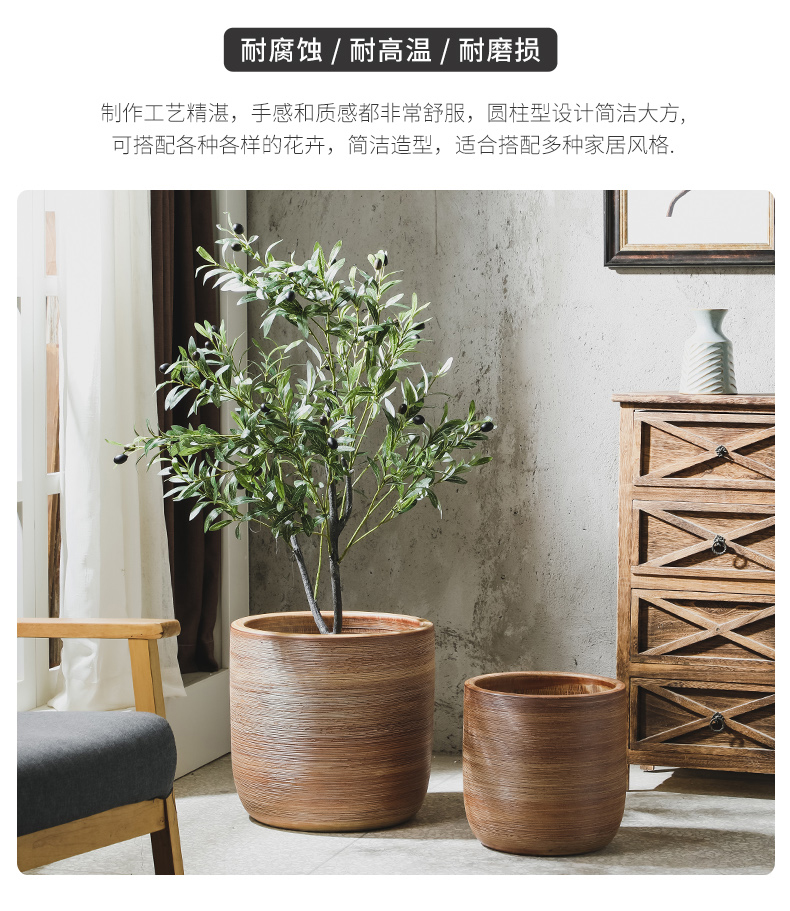 Ceramic flower pot large household I and contracted floor vase green plant hydroponic flower implement of large diameter cylinder interior decoration