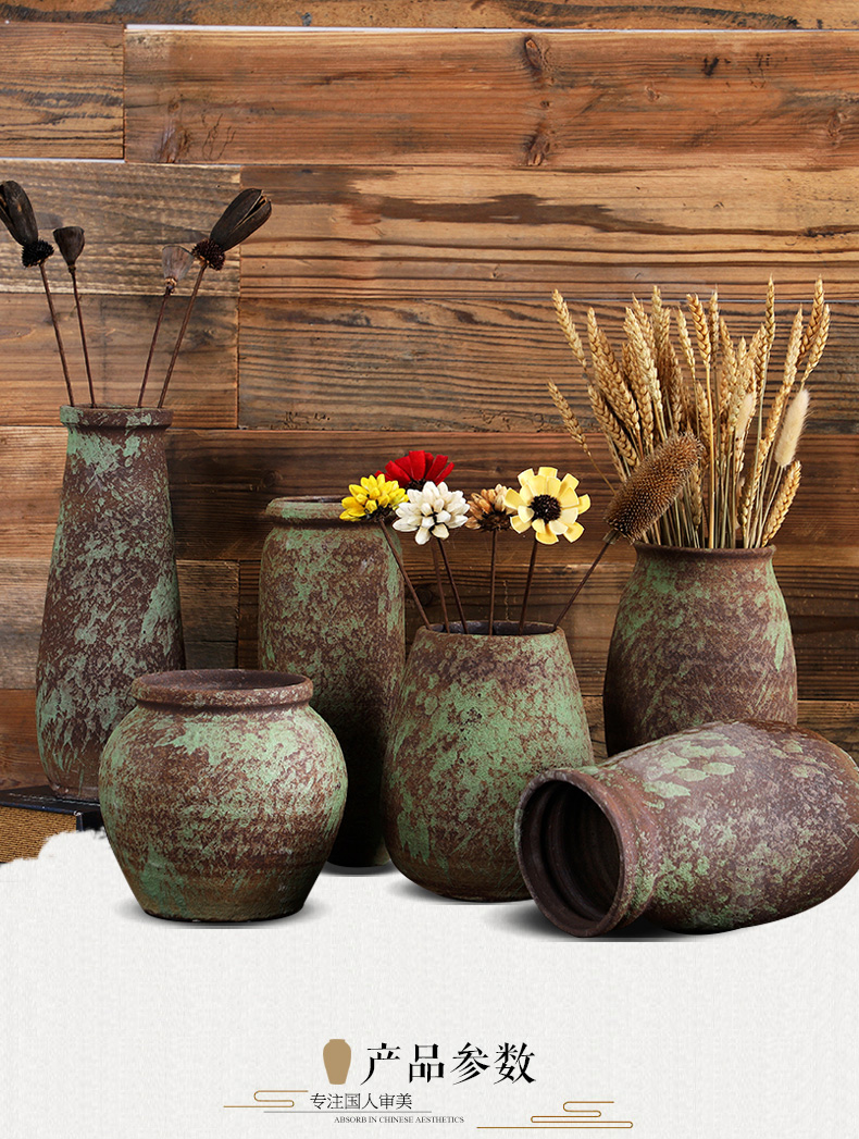 Jingdezhen manual coarse clay pottery flower POTS dry flower vase sitting room furniture restoring ancient ways hydroponic flower implement creative furnishing articles