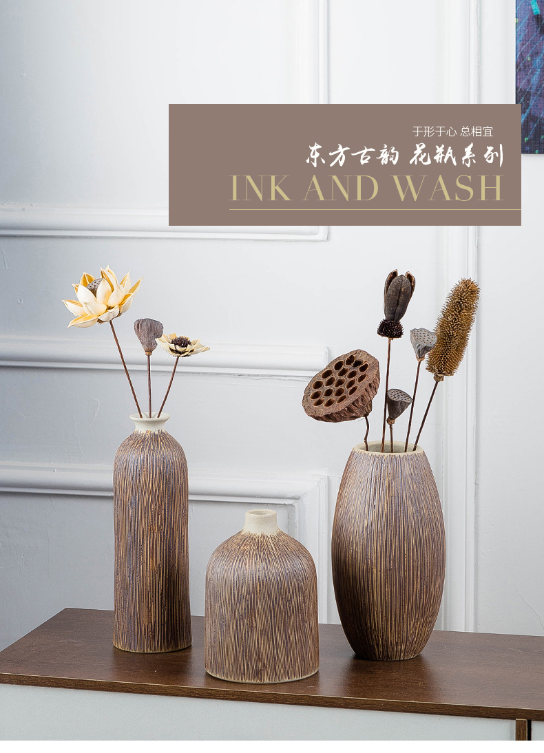 Ceramic vase three - piece restoring ancient ways of I and contracted household wine decorative flower implement creative furnishing articles dry flower vase