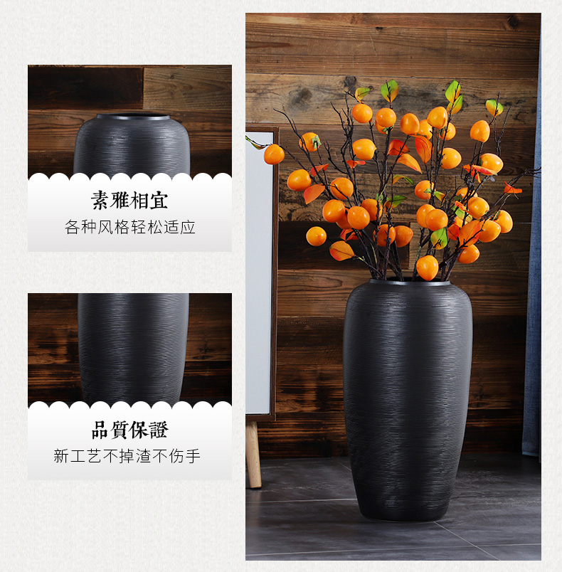 Jingdezhen ceramic floor large vases black furnishing articles TV ark, porch decoration dry flower porcelain vase