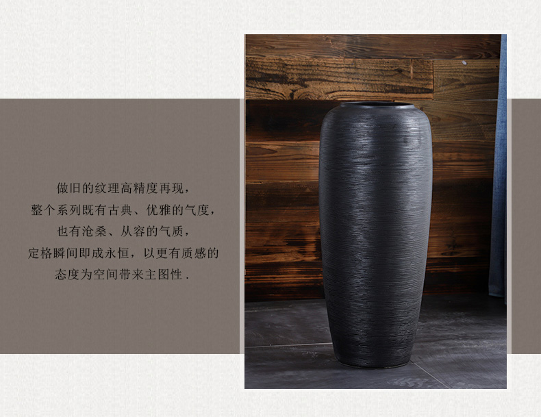 Jingdezhen ceramic floor large vases black furnishing articles TV ark, porch decoration dry flower porcelain vase