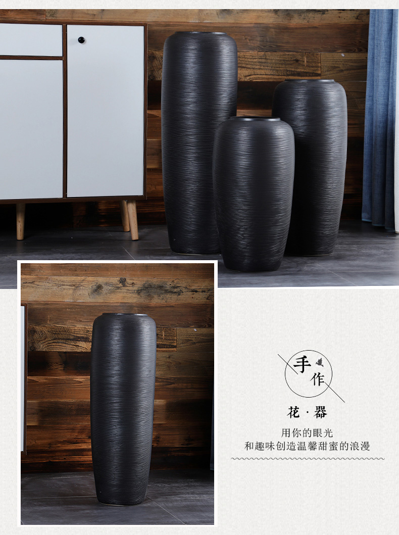 Jingdezhen ceramic floor large vases black furnishing articles TV ark, porch decoration dry flower porcelain vase