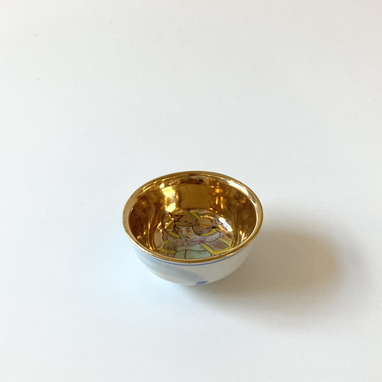 Japan reflux porcelain Jiugu Qingflower gold bottom color painted green flower landscape handmade with a tea wine cup flush 1-1