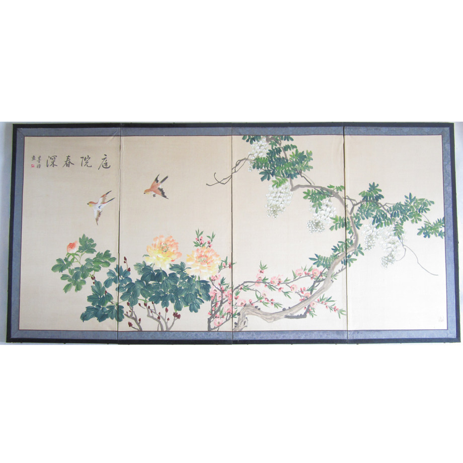 Yu Shan Painting Pie 70s Painting Yuan Silk Painting Hand-painted Screens of the Chinese Painting Flower Bird Painting Old framed Tea Room Book Room Chinese Character Painting