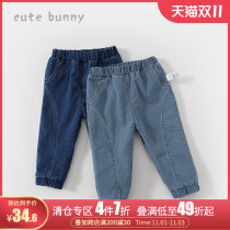 cutebunny boys winter New Baby plus velvet jeans baby warm casual Joker long pants