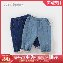 cutebunny girls winter warm pants baby plus velvet jeans baby thick casual long pants tide