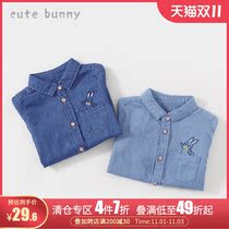 Boy denim shirt baby Autumn Spring shirt 1-3-5 years old cotton long sleeve lapel top tide