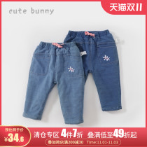 cutebunny girls trousers baby winter plus velvet foreign jeans baby thick warm casual pants