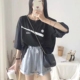 Mùa hè Set phụ nữ mới 2019 loose-fitting lớn mảnh top quần short rộng chân hai mảnh bộ sinh viên chạy đồ thể thao giản dị