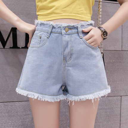 Mùa hè denim quần short của phụ nữ 018 eo cao lỏng siêu mỏng 4 điểm lớn sân mỡ 5 điểm mới 45 điểm.