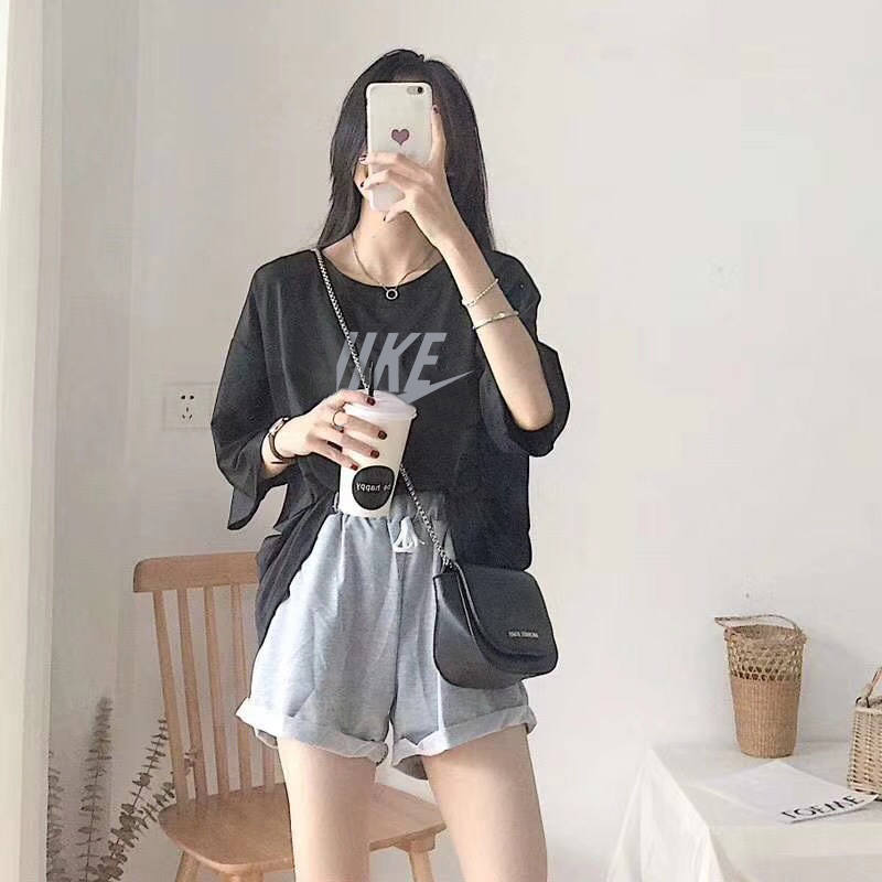 Mùa hè Set phụ nữ mới 2019 loose-fitting lớn mảnh top quần short rộng chân hai mảnh bộ sinh viên chạy đồ thể thao giản dị