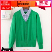 cardigan áo cổ áo giả hai mảnh kích thước đầu mùa xuân phụ nữ dệt kim của bên ngoài điều hòa không khí len áo len áo khoác mỏng